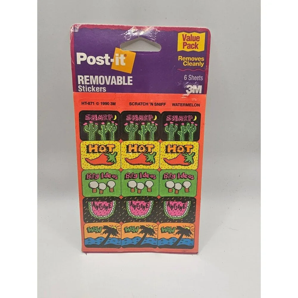 Post-It Scratch N Sniff Watermelon Removable Sticker Pack 6 Sheets 1990 3M Colle